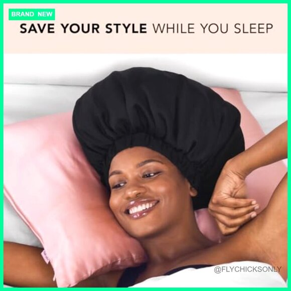 XL Adjustable Satin Sleep Bonnet for Curly Textured Hair Prevents Breakage